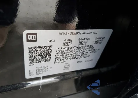 2024 Cadillac Xt4 Luxury из США, поврежденный, VIN 1GYAZAR48RF212347